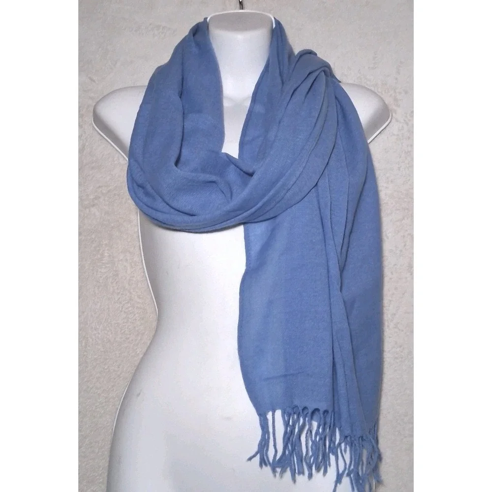 Ann Taylor Made in Italy Fringe Blue Scarf Wool Cashmere Silk Blend  70